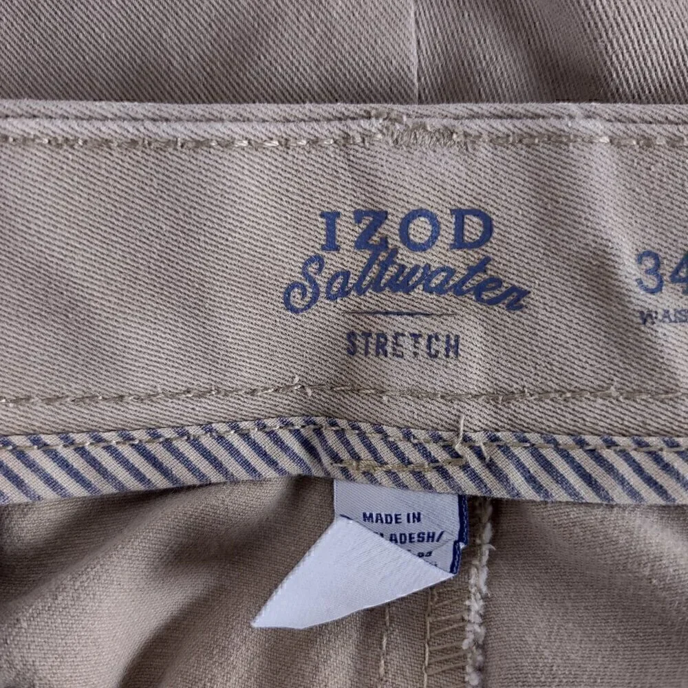 Izod Saltwater Stretch Men's Cotton Spandex Tan 4 Pocket Shorts Size 34